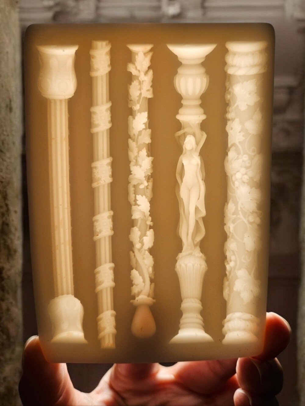 Silicone Mold with Decorative Columns and Figurine Details